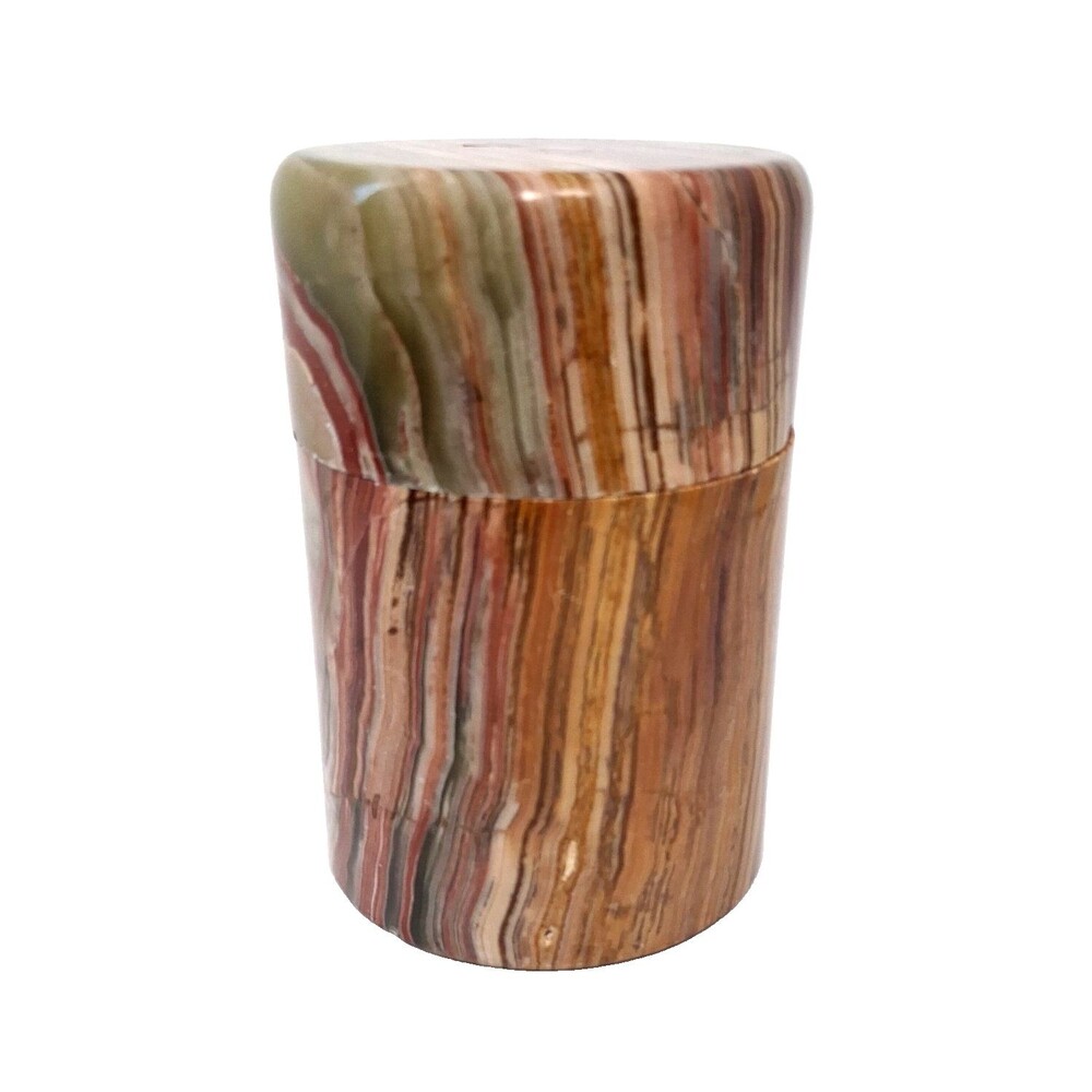 Vintage Natural Onyx Stone Polished Canister Trinket Jar with Lid 4.5” MCM